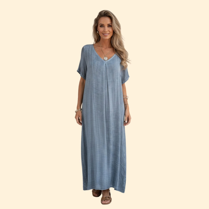 Women’s V-Neck Dress with Short Sleeves