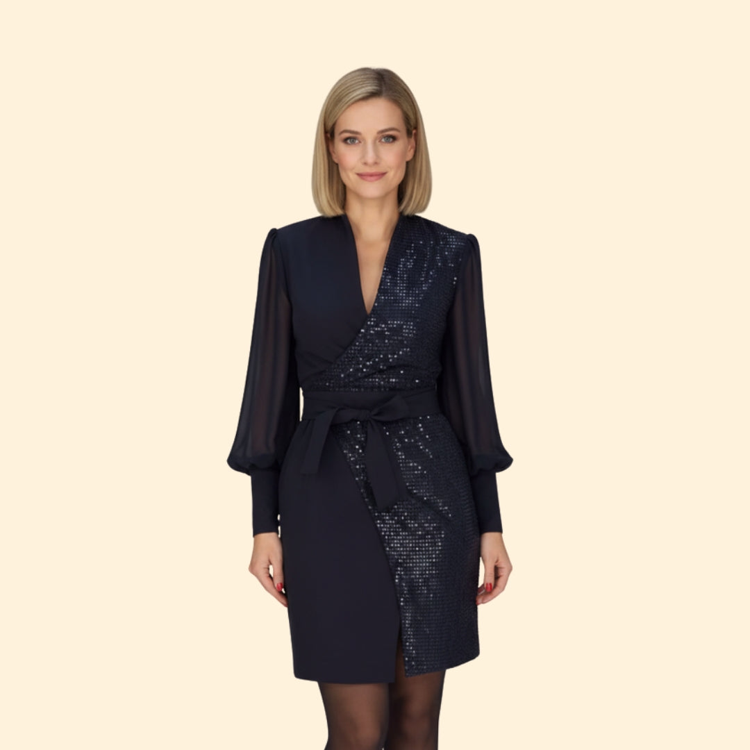 Women’s V-Neck Dress with Sparkling Accent