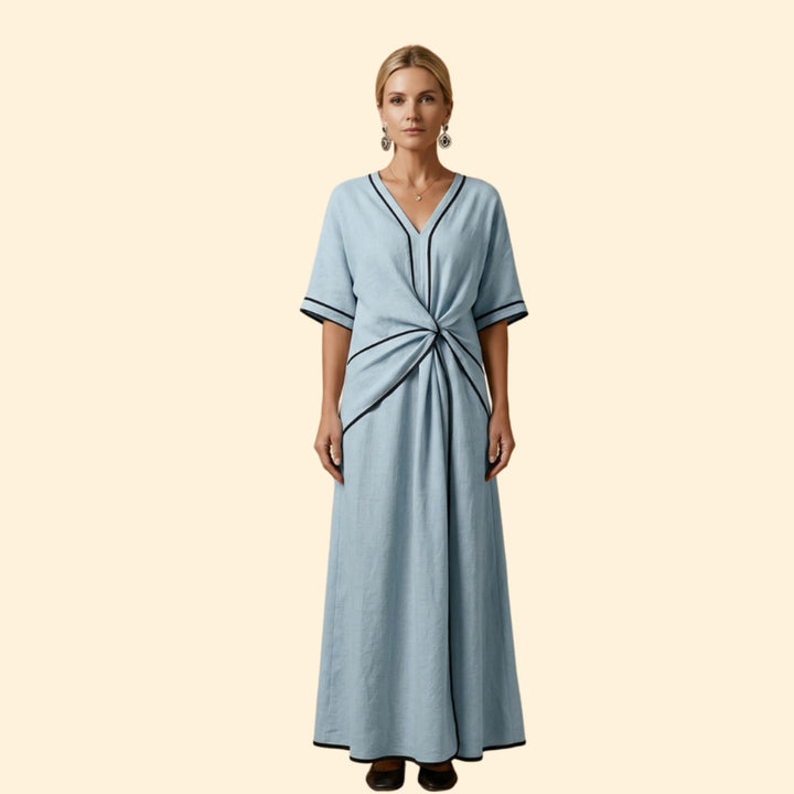 Women’s V-Neck Dress with Twisted Waist Detail