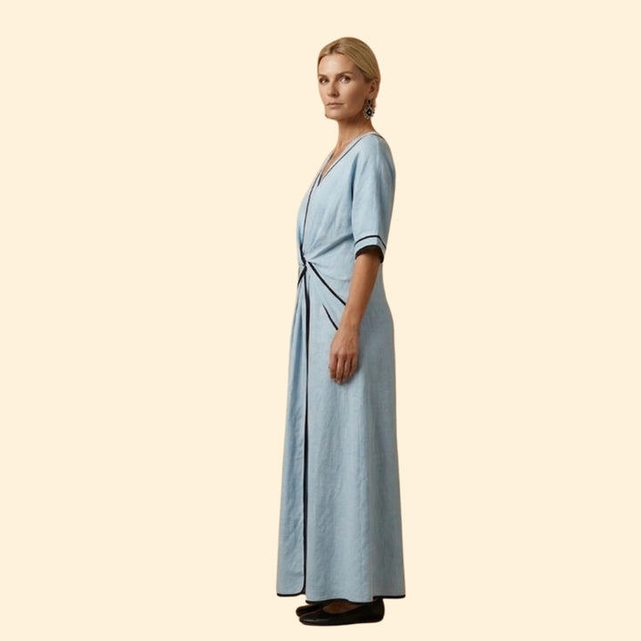 Women’s V-Neck Dress with Twisted Waist Detail