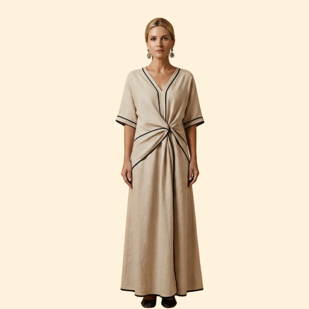 Women’s V-Neck Dress with Twisted Waist Detail