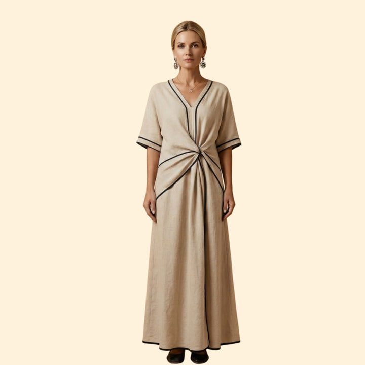 Women’s V-Neck Dress with Twisted Waist Detail