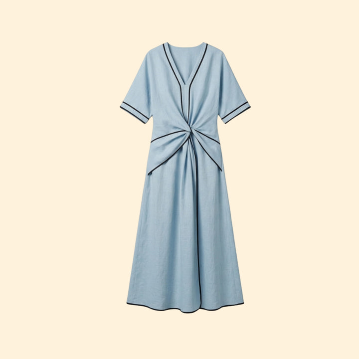 Women’s V-Neck Dress with Twisted Waist Detail