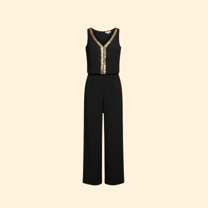 Women’s V-Neck Jumpsuit with Sequin Detail