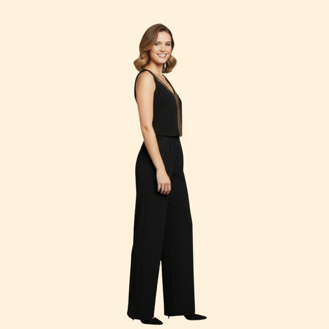 Women’s V-Neck Jumpsuit with Sequin Detail