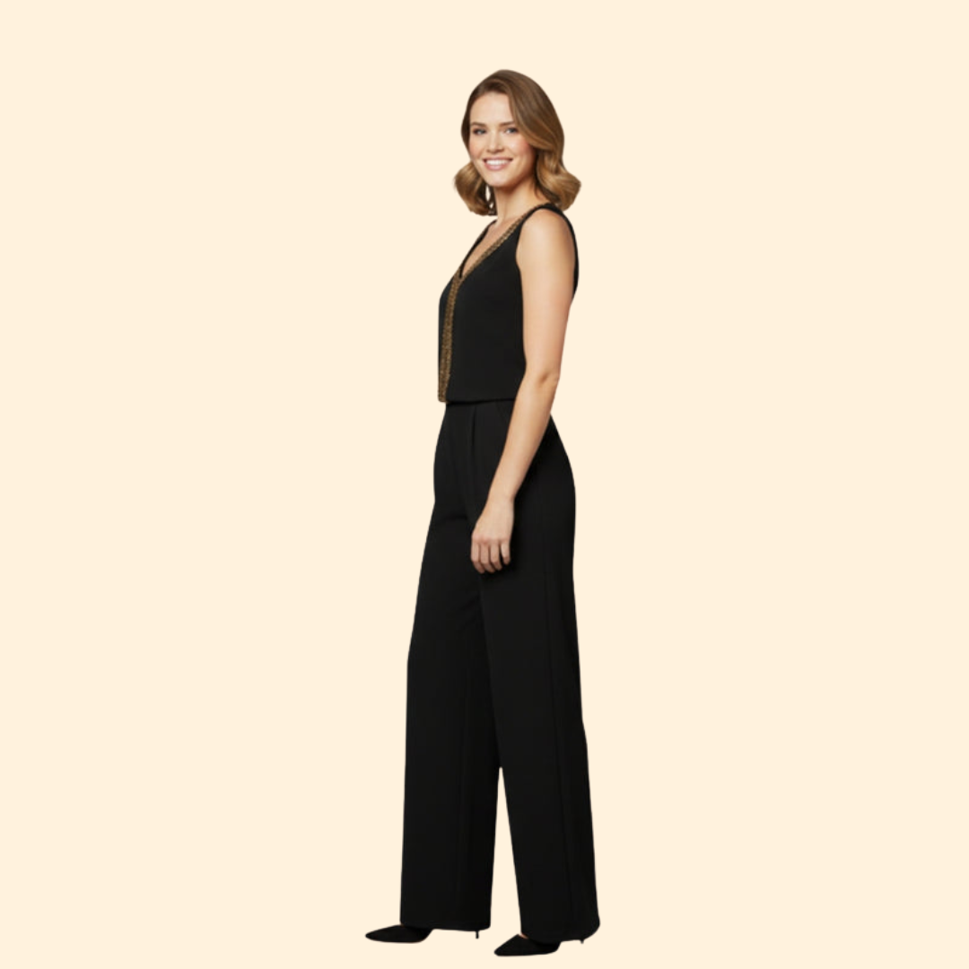 Women’s V-Neck Jumpsuit with Sequin Detail