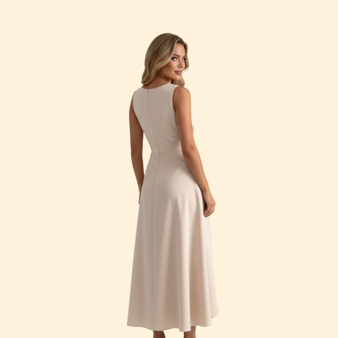 Women’s V-Neck Midi Dress with Wrap Detail