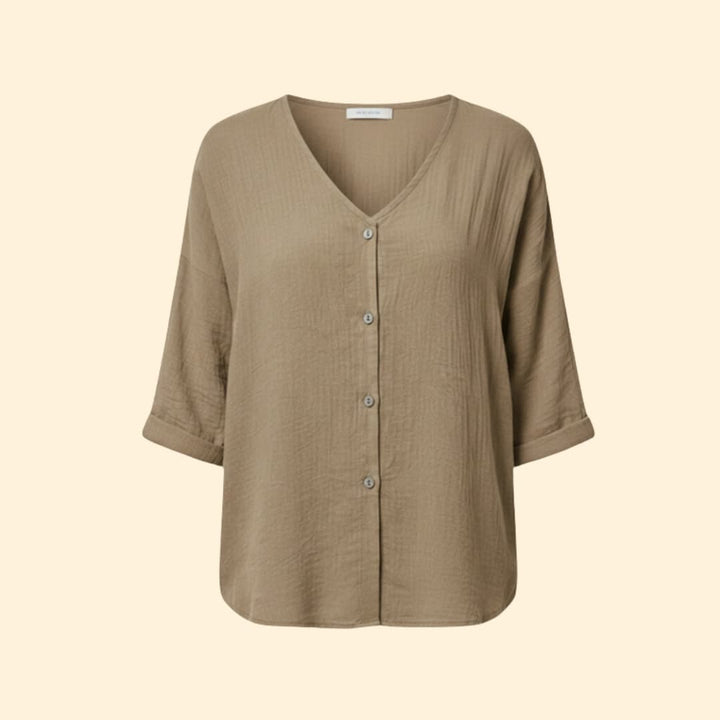 Women’s V-Neck Shirt with Button Front Detail
