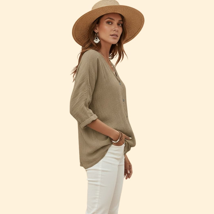 Women’s V-Neck Shirt with Button Front Detail