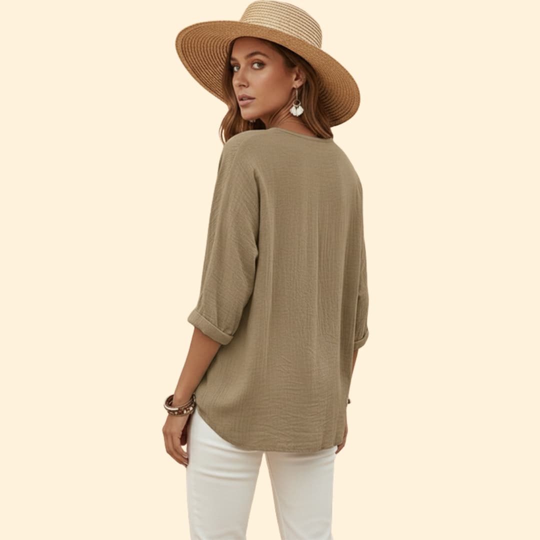 Women’s V-Neck Shirt with Button Front Detail