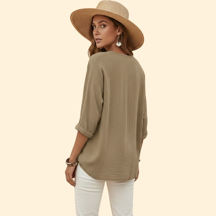 Women’s V-Neck Shirt with Button Front Detail
