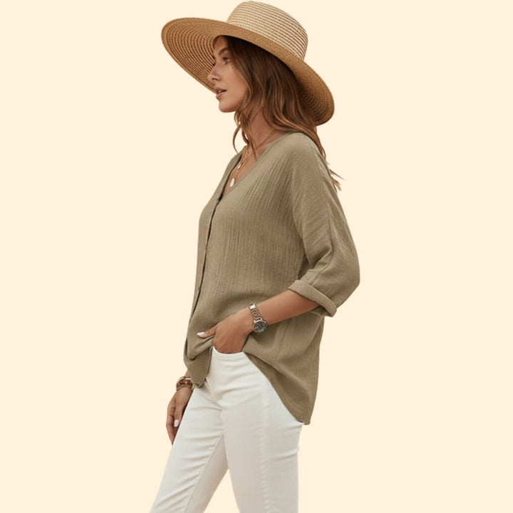 Women’s V-Neck Shirt with Button Front Detail