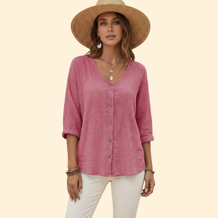 Women’s V-Neck Shirt with Button Front Detail