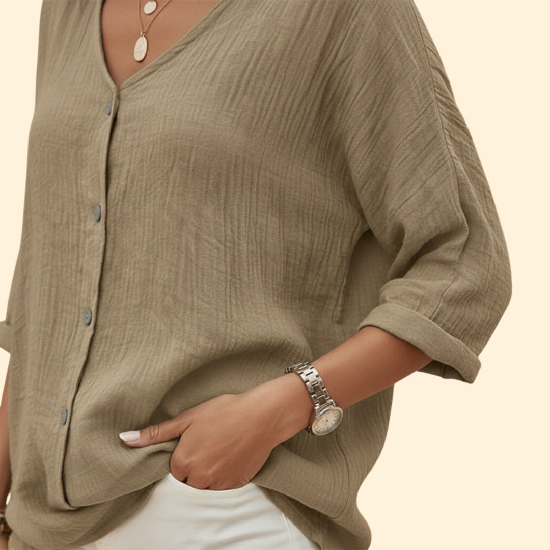 Women’s V-Neck Shirt with Button Front Detail