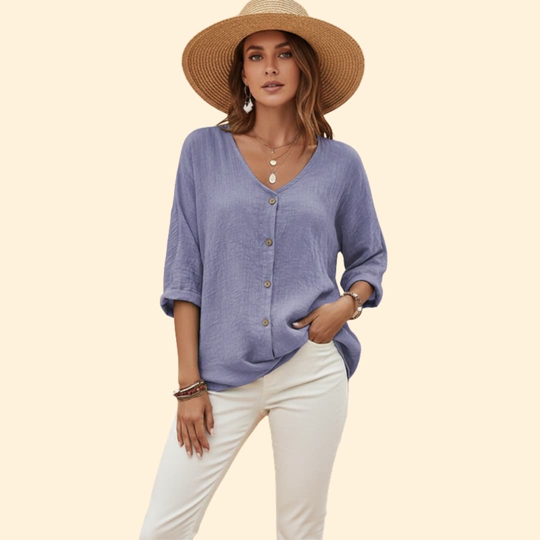 Women’s V-Neck Shirt with Button Front Detail
