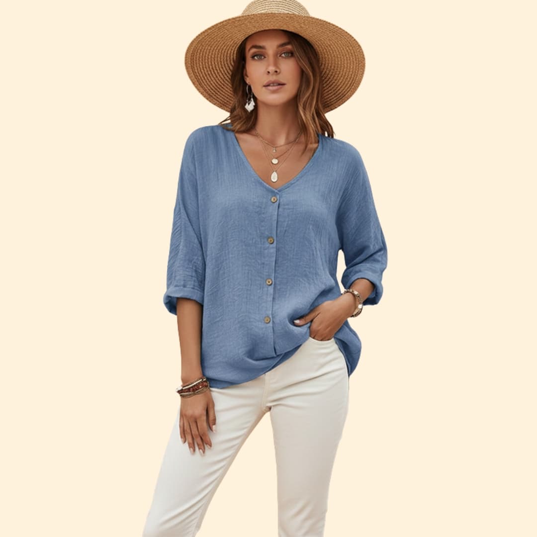 Women’s V-Neck Shirt with Button Front Detail