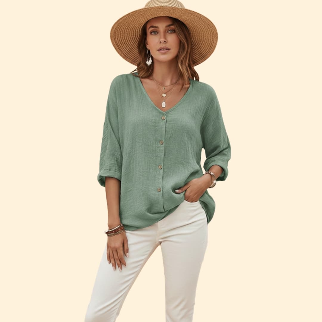 Women’s V-Neck Shirt with Button Front Detail