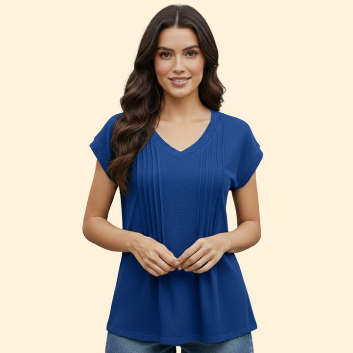 Women’s V-Neck T-Shirt with Pleated Design