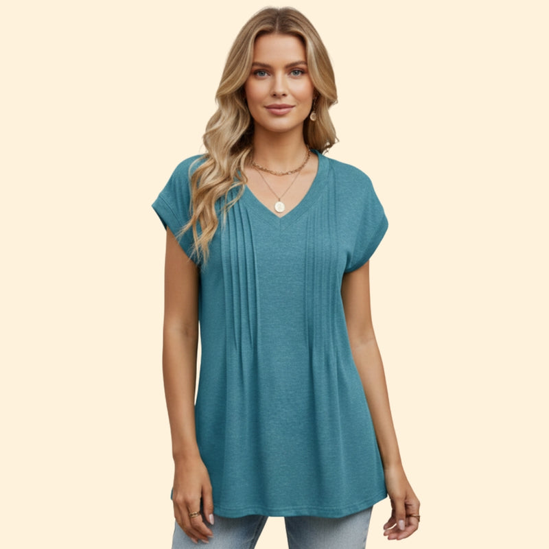 Women’s V-Neck T-Shirt with Pleated Design