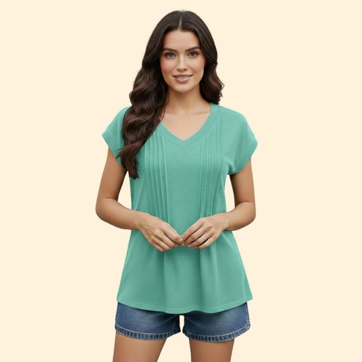 Women’s V-Neck T-Shirt with Pleated Design