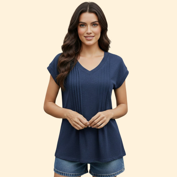 Women’s V-Neck T-Shirt with Pleated Design