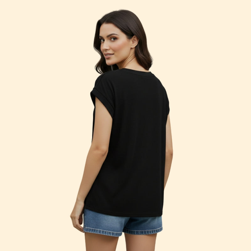 Women’s V-Neck T-Shirt with Pleated Design