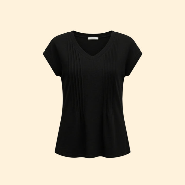 Women’s V-Neck T-Shirt with Pleated Design