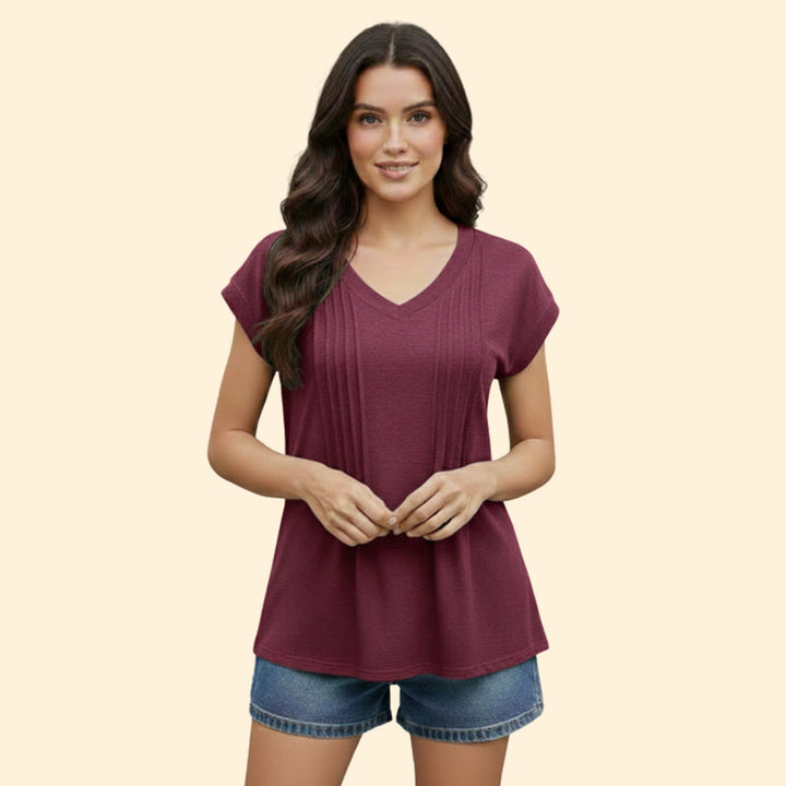 Women’s V-Neck T-Shirt with Pleated Design