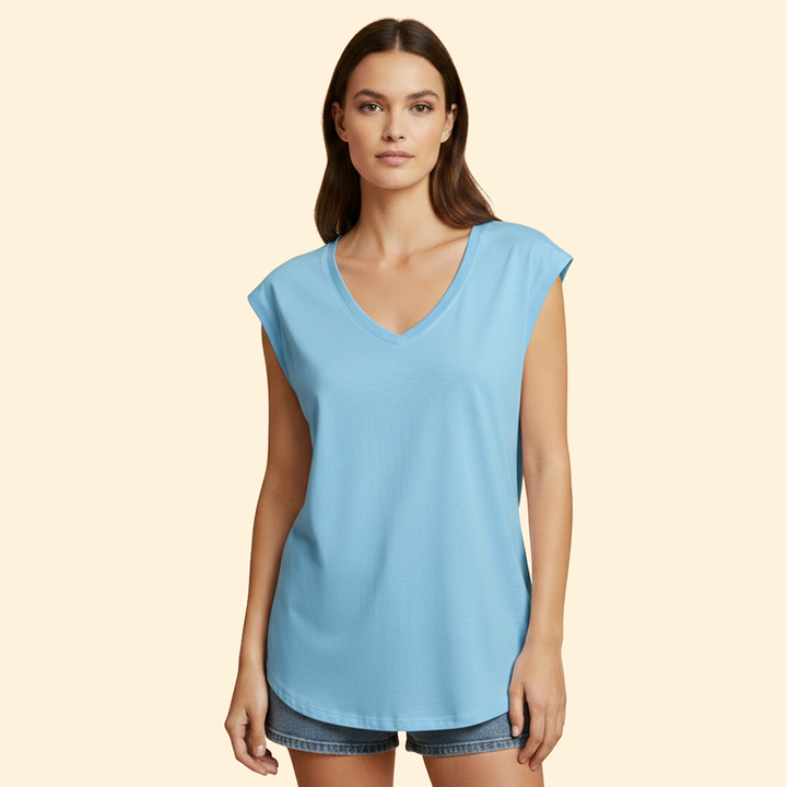 Women's V-Neck T-Shirt with Sleeveless Design