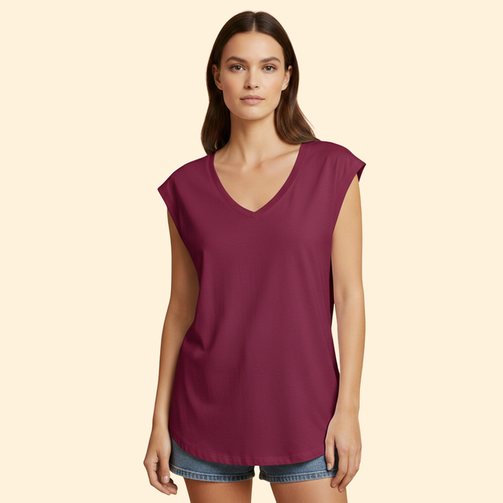 Women's V-Neck T-Shirt with Sleeveless Design