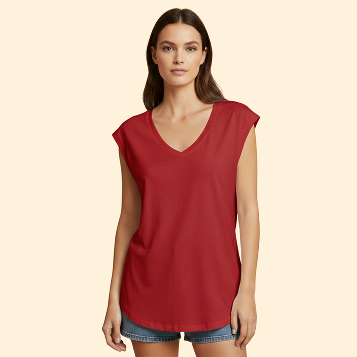 Women's V-Neck T-Shirt with Sleeveless Design