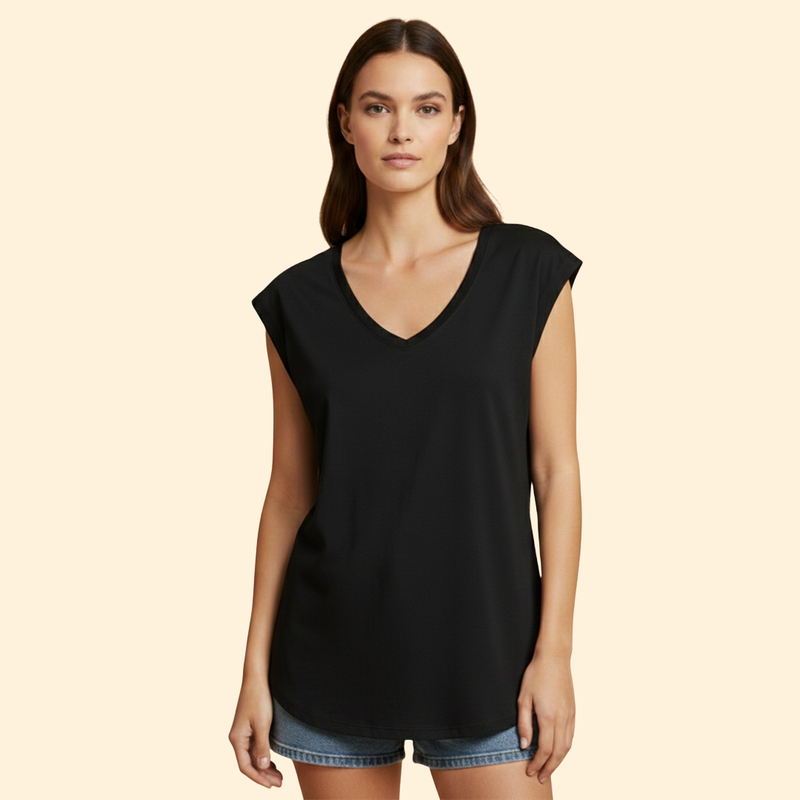 Women's V-Neck T-Shirt with Sleeveless Design