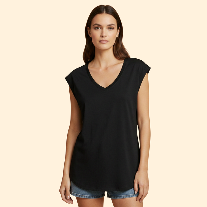 Women's V-Neck T-Shirt with Sleeveless Design