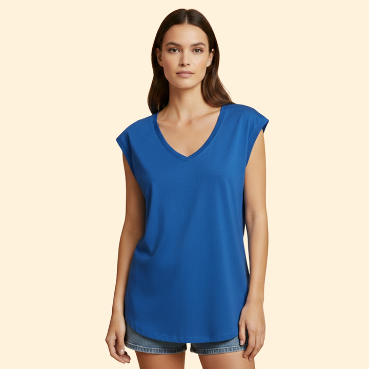 Women's V-Neck T-Shirt with Sleeveless Design