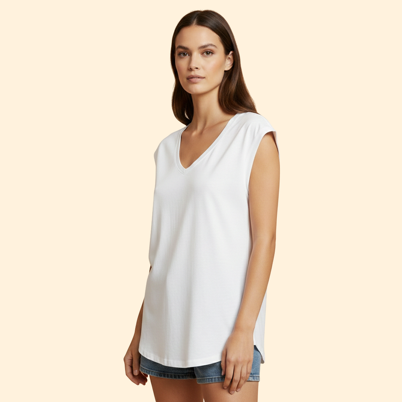Women's V-Neck T-Shirt with Sleeveless Design