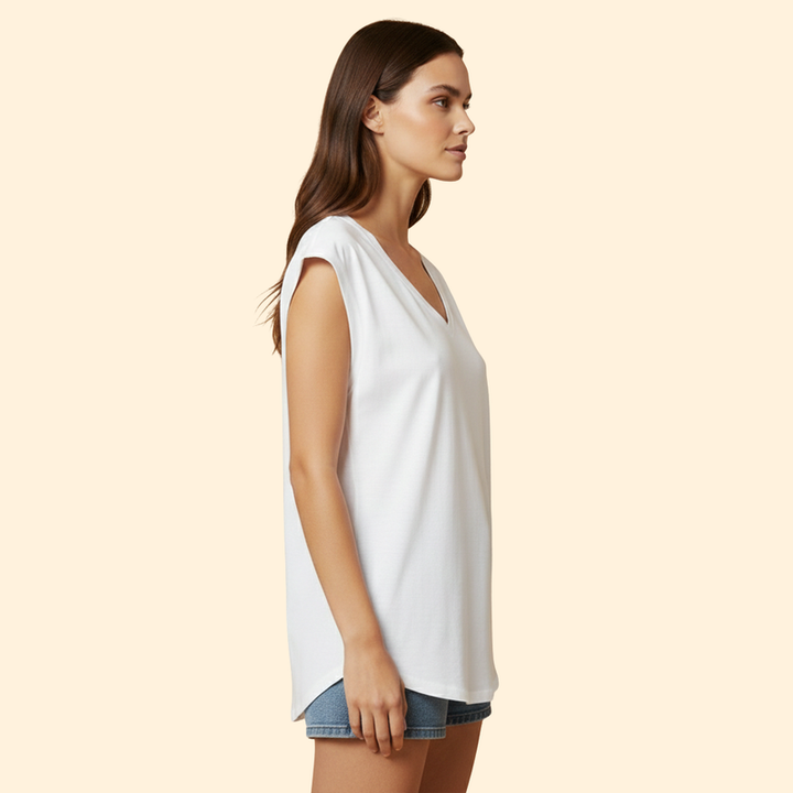 Women's V-Neck T-Shirt with Sleeveless Design
