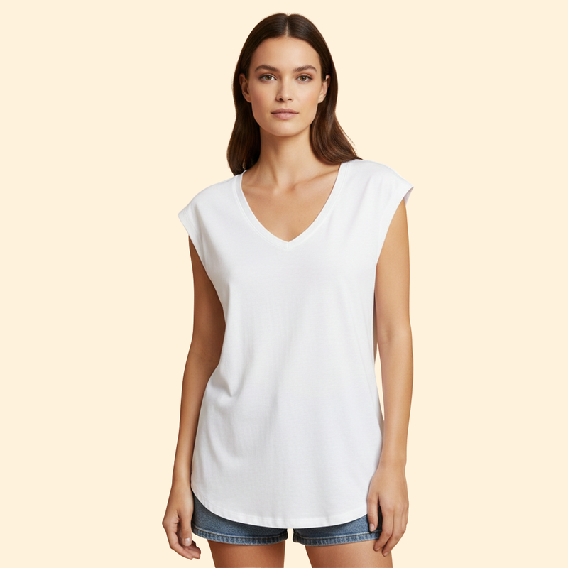 Women's V-Neck T-Shirt with Sleeveless Design
