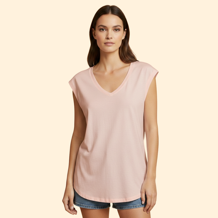Women's V-Neck T-Shirt with Sleeveless Design