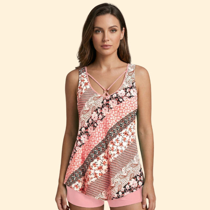 Women’s V-Neck Tankini with Contrast Shorts