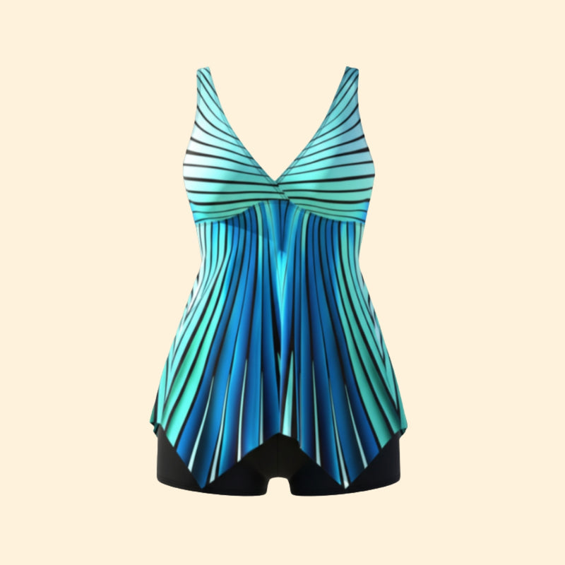 Women’s V-Neck Tankini with Striped Design
