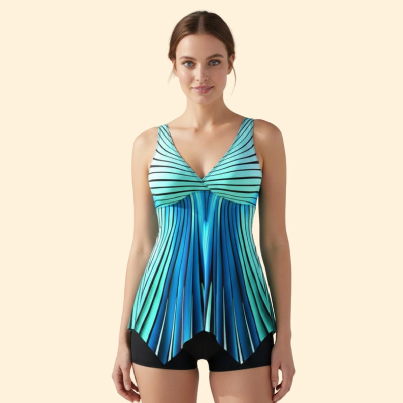 Women’s V-Neck Tankini with Striped Design
