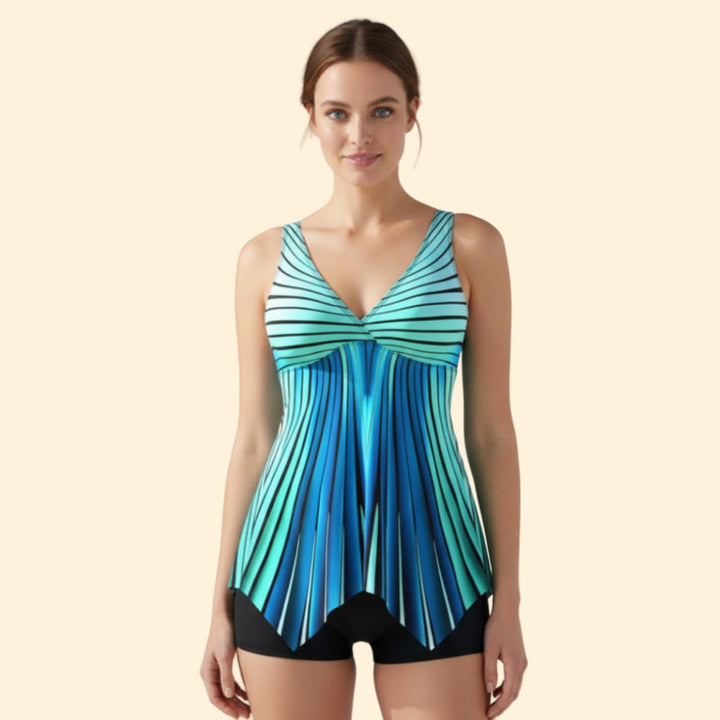 Women’s V-Neck Tankini with Striped Design