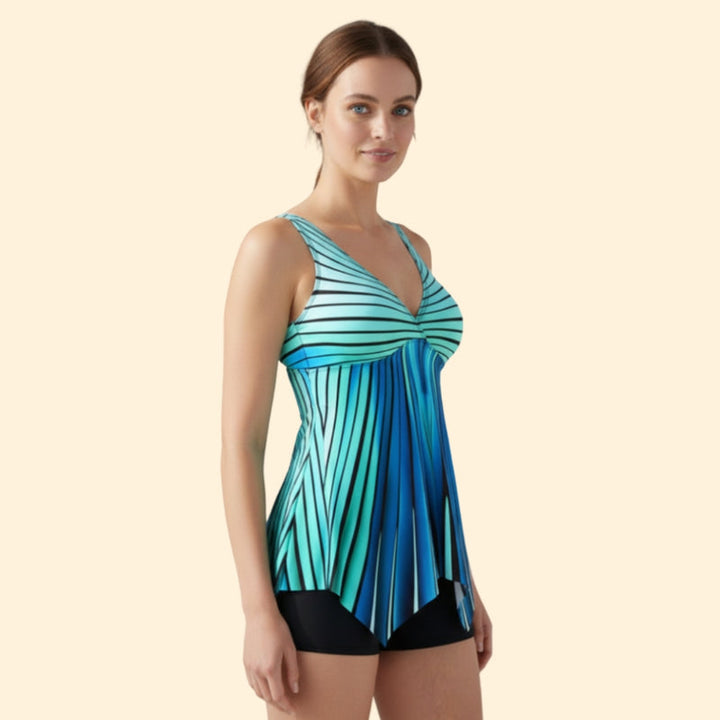 Women’s V-Neck Tankini with Striped Design