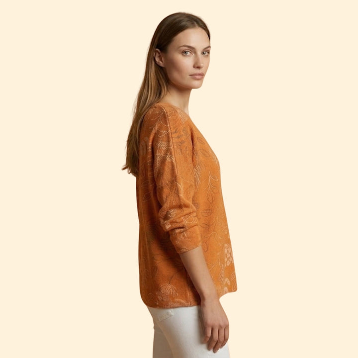 Women's V-Neck Top with Botanical Pattern