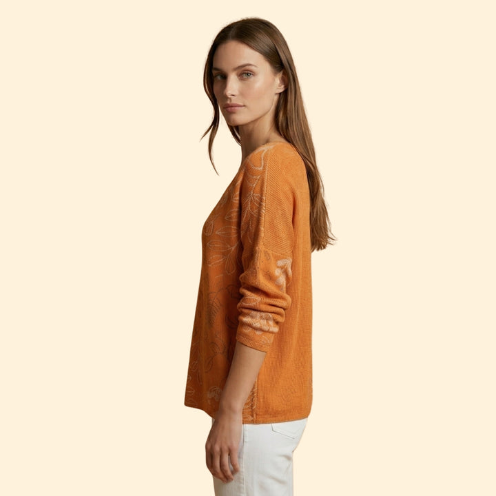 Women's V-Neck Top with Botanical Pattern