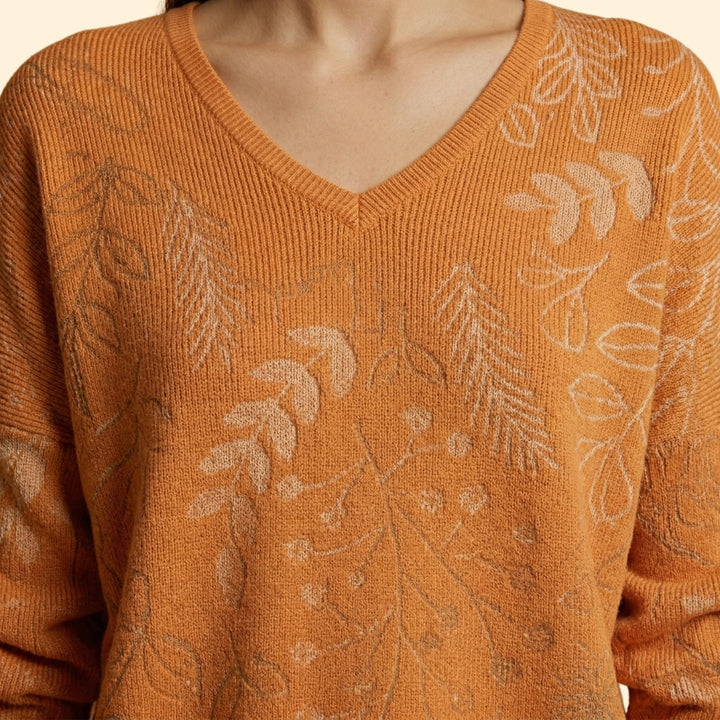 Women's V-Neck Top with Botanical Pattern