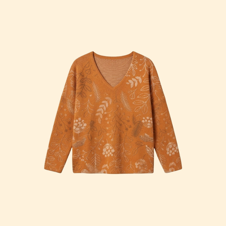 Women's V-Neck Top with Botanical Pattern