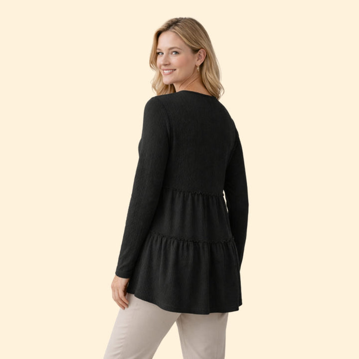 Women’s V-Neck Top with Button and Ruffle Detail
