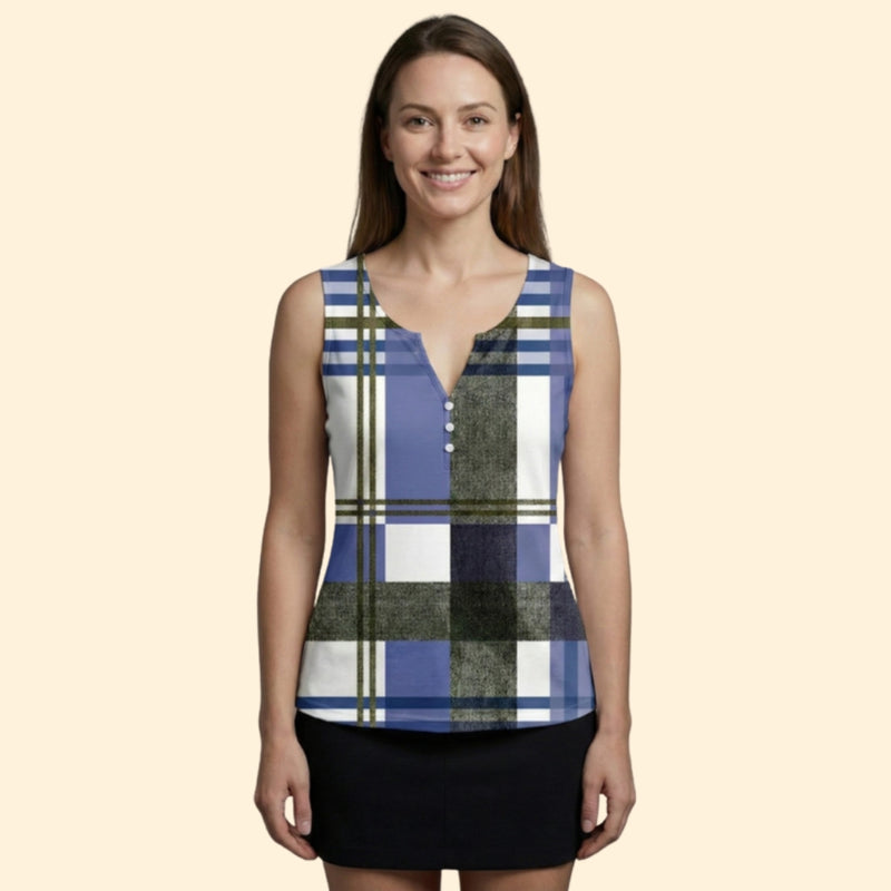 Women’s V-Neck Top with Plaid Pattern