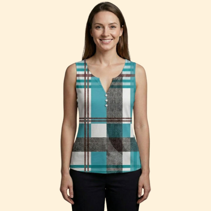Women’s V-Neck Top with Plaid Pattern